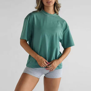 Custom Wear Oversized Fit Boyfriend 100%Premium Cotton Green High Neck T Shirt for Women Hot Sale Breathable Cheap Price - Product Image 3