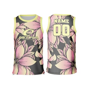 Maillot de basket-ball personnalisé avec nom d'équipe, sans manches, sublimation, avec motif floral - Product Image 1