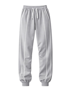 Ensemble de survêtement gris clair personnalisé pour homme, veste zippée intégrale et pantalon de jogging avec passepoil blanc, fabricant de vêtements de sport sur mesure OEM - Product Image 4