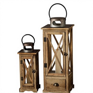 <b>Square</b> Wooden Lantern Glass Panels Handmade Rustic <b>Candle</b> Holder Home Decor Christmas Easter 1 Color - Product Image 1