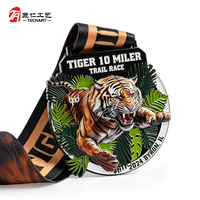 Médailles personnalisées imprimées en 3D pour les événements sportifs de course sur sentier, médaille personnalisée en forme de tigre avec logo et ruban