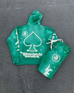 Green Hooded Tracksuit <b>Set</b> With Ace Of Spades Print 100% Cotton Streetwear Sweatshirt And Pants Unisex Adult Autumn Wear 2026 - Product Image 1