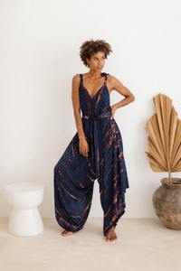 Traje de Baño para Playa |   Pantalones Harem Estilo Streetwear |   Elegante Camiseta Personalizada con Cuello en V, Bloques de Color, Lavada, Verano, 100% Algodón - Product Image 4