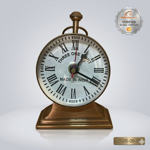 Vintage Brass Desk & <b>Shelf</b> Marine Clock with Compass Bubble Glass Magnified Globe Table Clock Antique Nautical Home Office Decor - Product Image 3