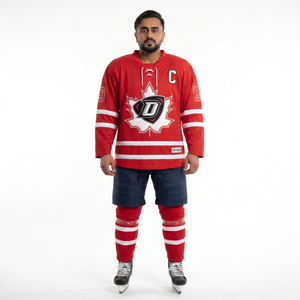Jersey de Hockey sobre Hielo Personalizable para Niños, Talla XS, 100% Poliéster, Malla Gruesa, Absorbe la Humedad, Cuello en V con Cordones, Color Rojo, Estilo Canadiense - Product Image 1