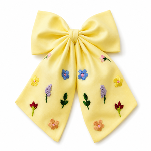 Oversized Linen Hair <b>Bow</b> with Floral Embroidery Decorative Boutique <b>Bow</b> for Girls Women Hair Accessory <b>Gift</b> - Product Image 1