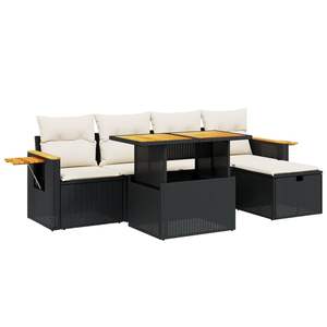 Conjunto de Sofá de Jardín de 6 Piezas en Ratán Sintético Negro, Elegante Colección de Muebles de Jardín - Product Image 2