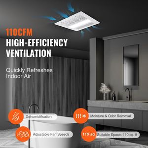 Ventilatore da Bagno ad Alta Efficienza 1500W con Ventilazione 110 CFM, Bassa Rumorosità 1.5sones, Risparmio Energetico, Riscaldamento 110V - Product Image 5