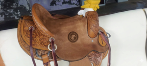 Silla de montar de cuero genuino para equitación western, para carreras de barriles, con cabezada a juego, para mayoristas, de temporada - Product Image 2