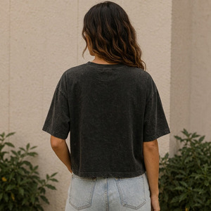 T-shirts d'été pour femmes en coton biologique, coupe ample, décontractés, à manches courtes, vente en gros - Product Image 4