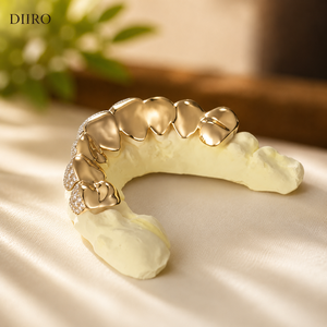 Grillz Hip Hop plaqué or jaune 14K, micro-incrustation de moissanite taille brillant rond, bijoux dentaires unisexe pour soirée - Product Image 2