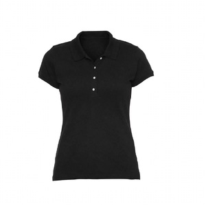 Polo de Manga Corta para Mujer, Color Negro, Color Sólido, Informal, Tejido Piqué, 100% Algodón, Largo Regular, Polos de Color Sólido - Product Image 1