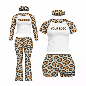 Conjunto de Yoga Personalizado para Mujer con Estampado de Leopardo, Top Corto y Pantalones Cortos para Gimnasio, Ropa Deportiva de Dos Piezas con Diadema - Product Image 2