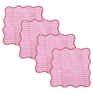 4 Pcs Square Scallop Napkins Set Cotton <b>Block</b> Print Fabric Washable - Product Image 4