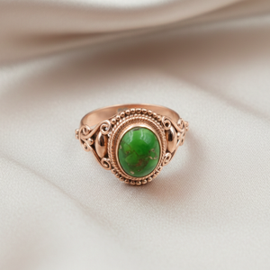 Anillo Vintage Ovalado de Cobre Verde Turquesa y Plata 925 para Mujer y Hombre, Joyería Boho Hecha a Mano, Anillo Unisex Chapado en Oro Rosa y Oro Amarillo - Product Image 3