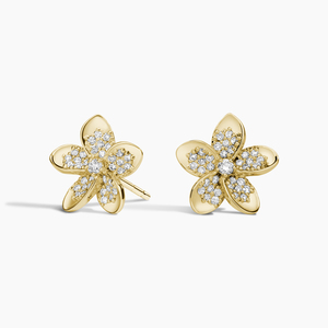 Round Lab Grown Diamond Floral Stud <b>Earrings</b> Trendy <b>Wedding</b> Rhodium Plated 10K 14K 18K Gold 925 935 <b>Silver</b> - Product Image 4