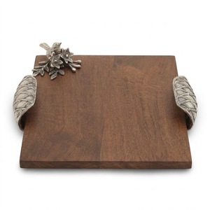 High Quality Handcrafted Square <b>Wooden</b> <b>Serving</b> <b>Tray</b> With Silver Flower Accents Polished Finish Metal For Home Decoration Kitchen - Product Image 1