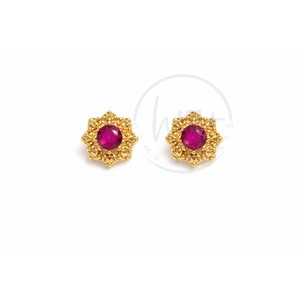 Pendientes de Lujo con Baño de Oro de 18K, Cuarzo Rubí, Diseño Floral, Texturizados, para Mujer, Joyería con Piedras Preciosas Naturales, Regalo - Product Image 1