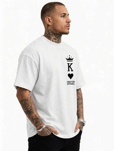 ONETEN APPAREL <b>Men</b> <b>White</b> Oversized <b>Short</b> <b>Sleeve</b> T <b>Shirt</b> Crown Heart Print Streetwear O Neck Tee - Product Image 4