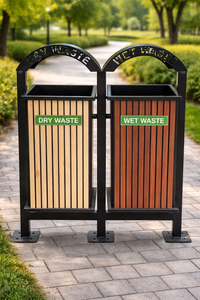 Poubelle rectangulaire en bois et métal avec couvercle pour le tri et le stockage des déchets en intérieur - Product Image 5