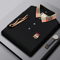 Chemise Homme Brodé à Manches Courtes Couleur Unie Col Logo Avant Coton Tricoté Style Preppy 180g Décontracté Chic Respirant