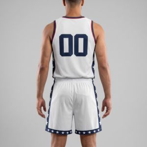 Camiseta de baloncesto personalizada para hombre, sin mangas, con cuello en V, de malla que absorbe la humedad, uniforme deportivo, blanco, azul, rojo, estrellas 00 - Product Image 3