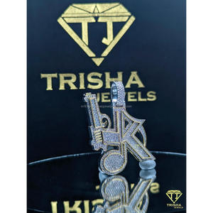 Custom <b>Initial</b> <b>Pendant</b> 925 Sterling <b>Silver</b> with Moissanite Diamond Premium Hip Hop Bling by Trisha Jewels - Product Image 3