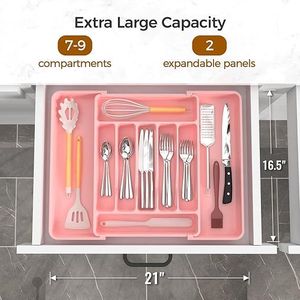 Organizzatore per posate da cucina espandibile extra large, senza BPA, per alimenti, in argento, per cassetti e utensili - Product Image 4