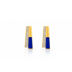 Pendientes de barra de esmalte azul dorado con diamantes - Product Image 1