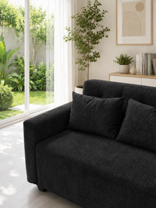 Emerald Modern Two-Seater Black <b>Sofa</b> with Padded Backrest Eco-Friendly Custom Fabric for Apartment Hotel Use Bedroom Office - Product Image 4