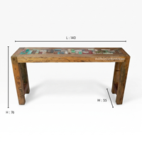 Mesa Consola Rústica de Madera de Teca, Estilo Patchwork, Hecha a Mano, Ecológica, para Sala de Estar, Dormitorio, Entrada, Villa, Apartamento, Hotel, Hogar