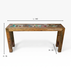 Mesa Consola Rústica de Madera de Teca con Diseño Patchwork para Sala de Estar, Entrada, Apartamento, Hotel, Muebles para el Hogar, Madera Reciclada de Barco, Venta al por Mayor - Product Image 1