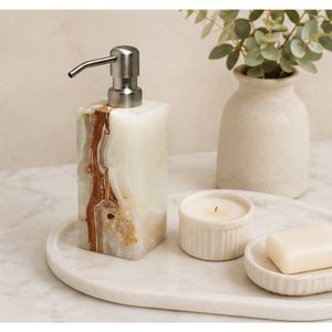 Luxury Handcrafted Natural White Agate Soap Dispenser Marble Liquid Lotion <b>Pump</b> for Hotel & Modern Bathroom Decor Accessories - Product Image 4