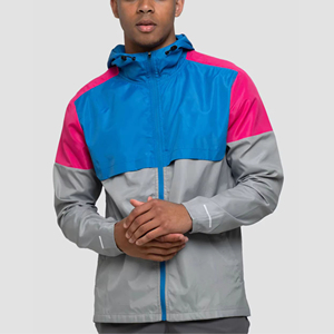 Men's Color Blocking Hooded Windproof Rain Jacket With Zipper Closure Sporty Style Autumn Wear Gray Blue Pink Polyester - Product Image 3