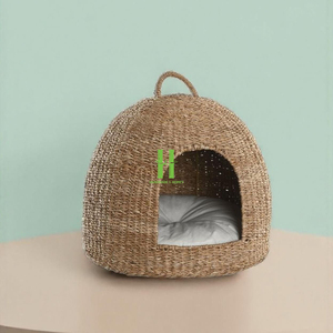 High Quality Customized OEM Indoor Cat <b>Bed</b> Handmade Rattan Cotton Pet Cage Animal Pattern Snap Button Belt Direct Wholesale HNH - Product Image 4