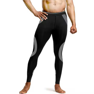 Leggings de compression intégrale pour homme, noir et gris, taille élastique, en Spandex et Nylon, motif uni - Product Image 2