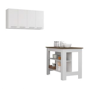 Set Cucina Burlingame a 2 Pezzi con 5 Ripiani e 4 Ante, Isola e Mobile Superiore Bianco e Noce - Product Image 1