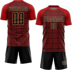 Conjunto de Camiseta de Fútbol Personalizada con Rayas Rojas y Negras para Hombre, Manga Corta, Absorbe la Humedad, Ajuste Atlético, para Toda Temporada - Product Image 3