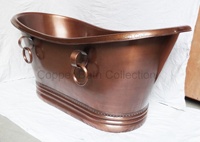 Baignoire autoportante de luxe rustique en cuivre martelé antique, double drain, personnalisable pour la maison et l'hôtel