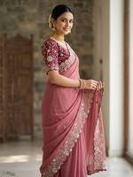 Sari traditionnel en soie Georgette lourde avec broderies riches et travail Zari, réversible, protection solaire, pour occasions de mariage