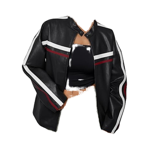 Chaquetas de piel sintética para mujer Bomber Chaquetas de Otoño de motocicleta de gran tamaño Chaquetas con cremallera en el cuello - Product Image 1