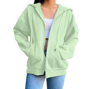 Sudadera con Capucha y Cierre de Cremallera para Mujer, Color Sólido, Manga Larga, 100% Algodón Felpa, Ropa Casual de Invierno/Otoño, Corte Regular, Sin Forro - Product Image 5