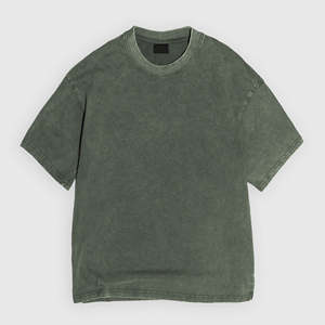 T-shirt pour homme en coton 100% tricoté, coupe classique, vert olive délavé, col rond, streetwear décontracté, étiquette privée personnalisée - Product Image 2