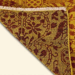 Tapis en laine fait main motif floral safran-moutarde rouille, tapis de zone moderne botanique arabesque, antidérapant à poils épais pour salon et hôtel - Product Image 4