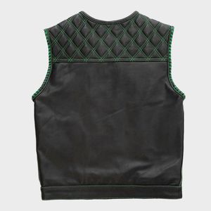 Chaleco de Motociclista Estilo Denim de Cuero Verde Paisley para Hombre, Marca Hunt Club - Product Image 2