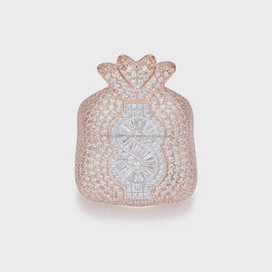 Anillo de compromiso de moissanita con corte baguette para hombre, diseño de bolsa de dinero y signo de dólar, de plata de ley 925 chapada en rodio, regalo de aniversario - Product Image 3