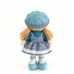 customized Mini Hanging Long Blonde Hair Rag Doll,Soft Fabric Girl Plush Ornament,Blue Plaid <b>Beret</b> Lace Dress Cloth Doll Pendant - Product Image 3
