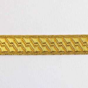 Cinta de encaje jacquard de galón metálico dorado de 35 mm de ancho, hecha a mano en Pakistán, de alta calidad y diseño tradicional. - Product Image 3