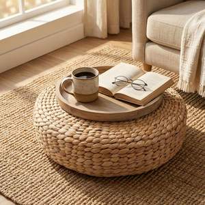 Wholesale Water Hyacinth Ottoman Cushion Eco-Friendly Natural <b>Seat</b> for Living Room Furniture Made by KingCraftViet - Product Image 1