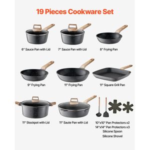Set di Pentole e Padelle in Acciaio Antiaderente Effetto Granito da 19 Pezzi per Cucina e Camper, Include Padella e Pentola per Salse - Product Image 2